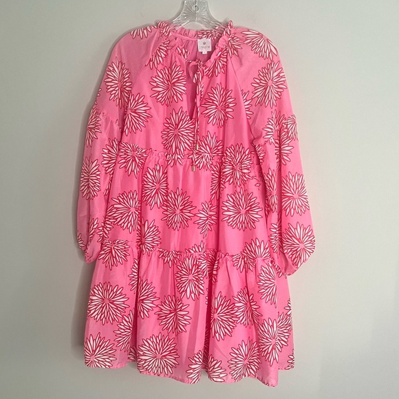 j.marie Dresses & Skirts - J. Marie Pink Floral Print Tiered Relaxed Fit Dress Women's Size Small